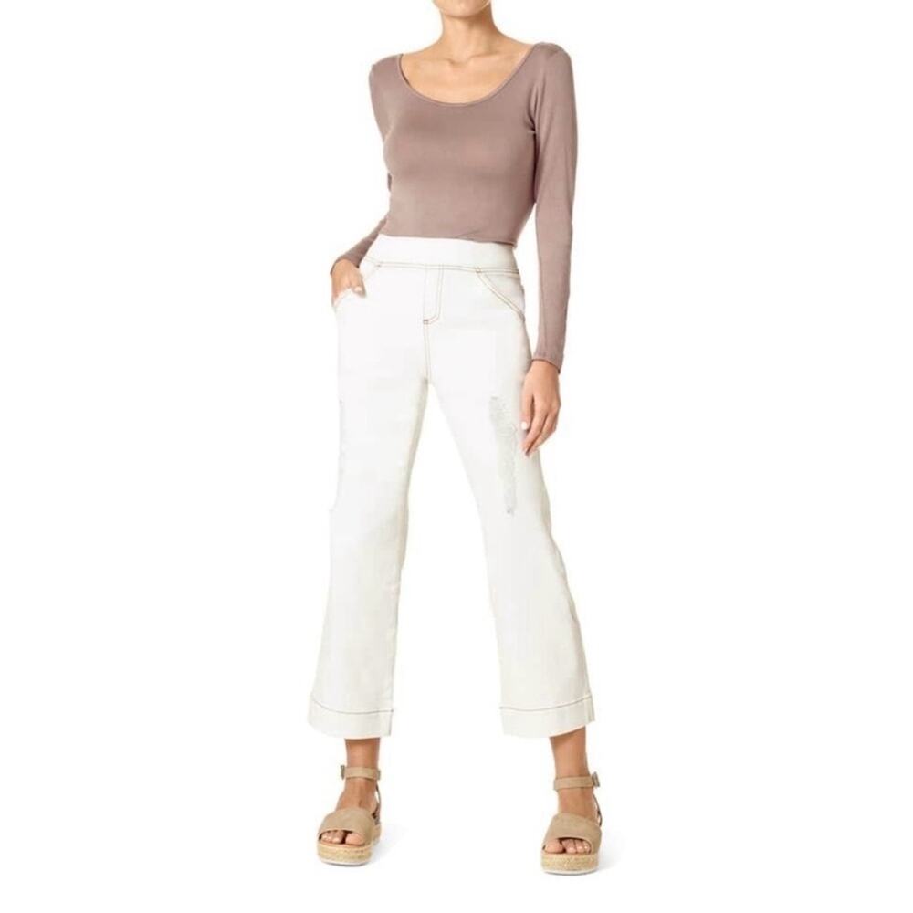 HUE White High Rise Crop Flare Denim Leggings XL NWT Pull On Stretch Jeans